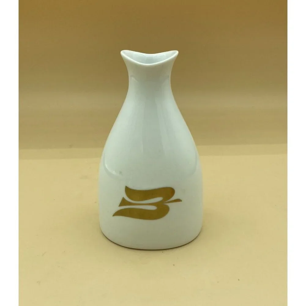 Porsgrund Norway Varefakta Cruet Vase P555 White Gold Bird Emblem 5.5” x 3.5”
